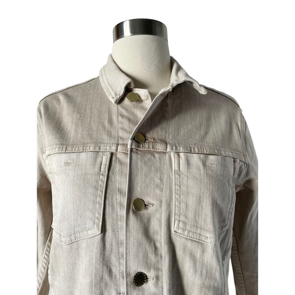 L’Agence Janelle Jean Jacket M Biscuit Cropped Denim Trucker Raw Hem - Picture 3 of 8